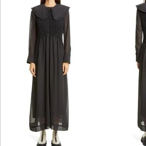 GANNI NWT Smocked Bodice Long Sleeve Chiffon Dress